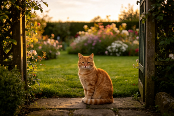 Chat dans un jardin, collection de répulsifs chat Naturia