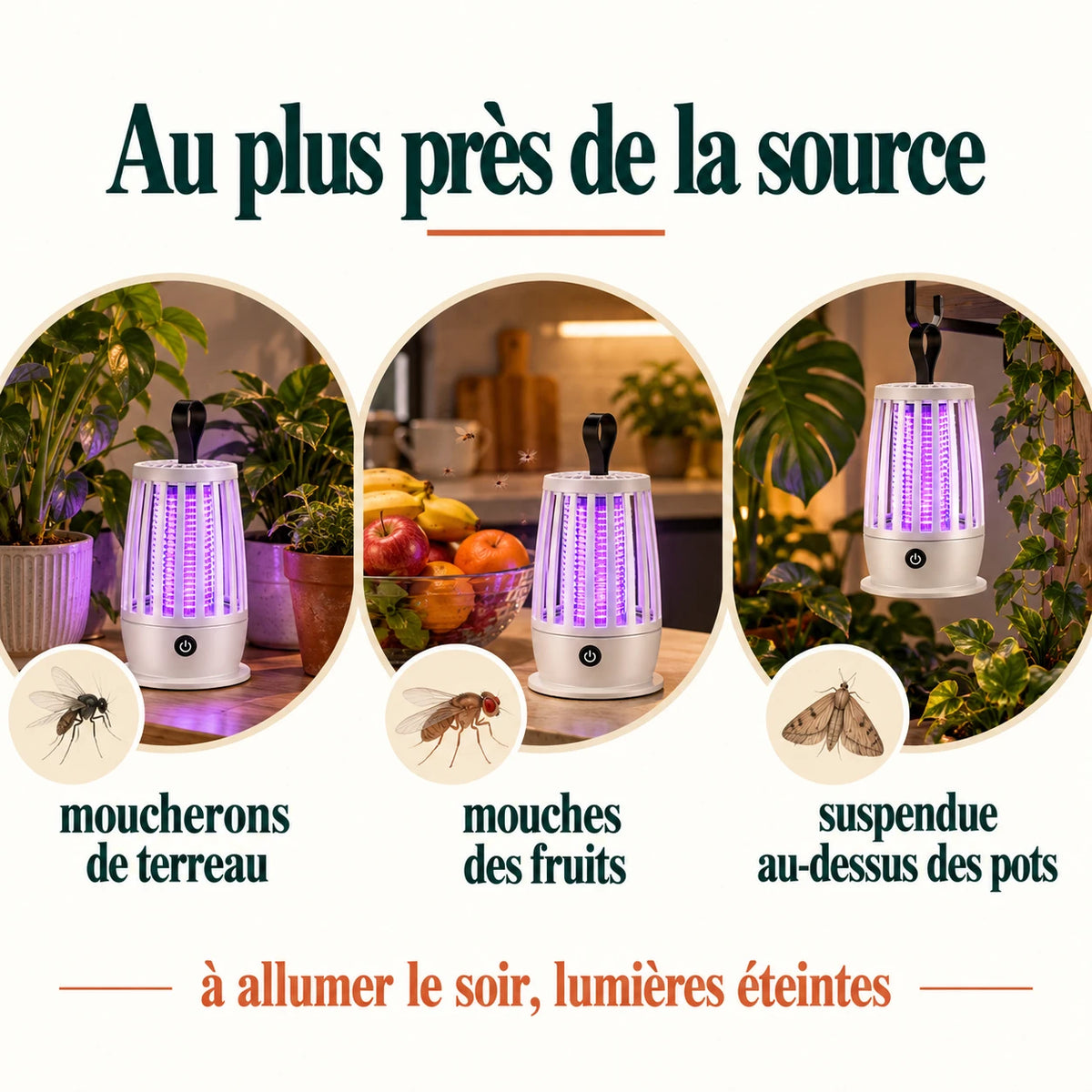 Où placer la lampe : entre les pots de plantes, près des fruits, ou suspendue