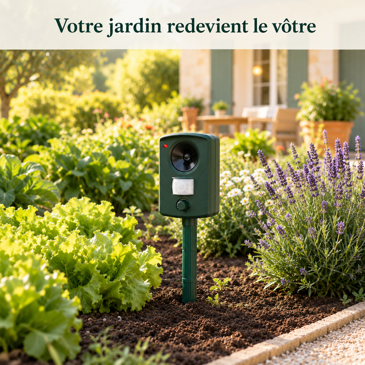 Jardin et potager protégés des chats par le répulsif à ultrasons Naturia