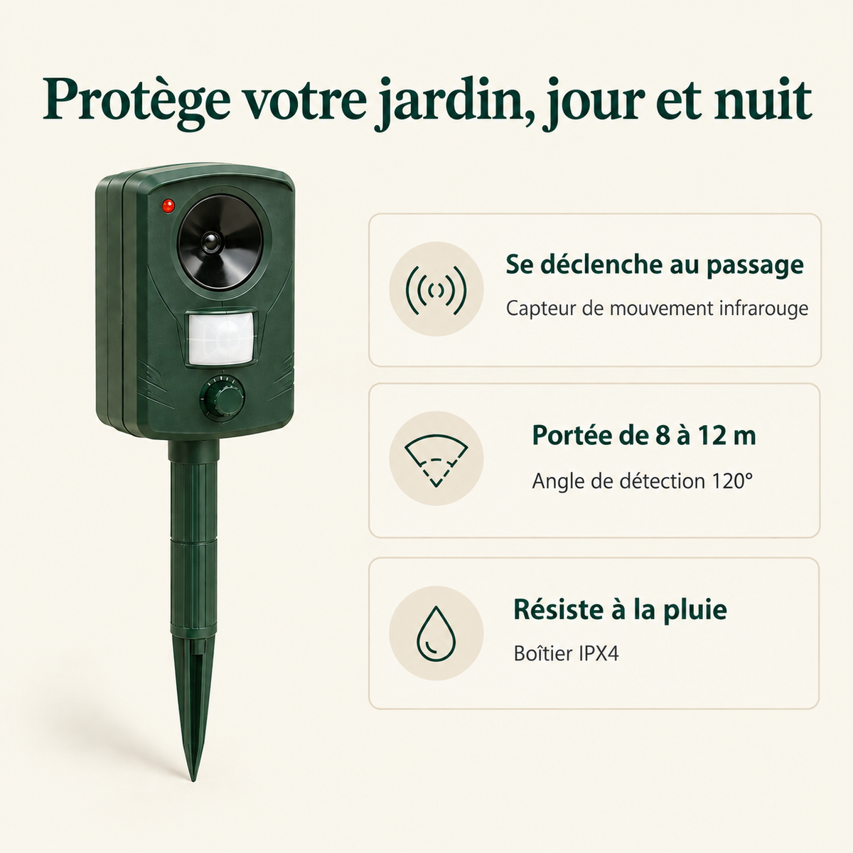 Répulsif anti-chat Naturia : protection du jardin jour et nuit, sans produit chimique