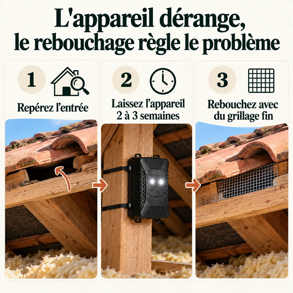 Trois étapes contre la fouine au grenier : repérer l'entrée, laisser l'appareil, reboucher avec du grillage