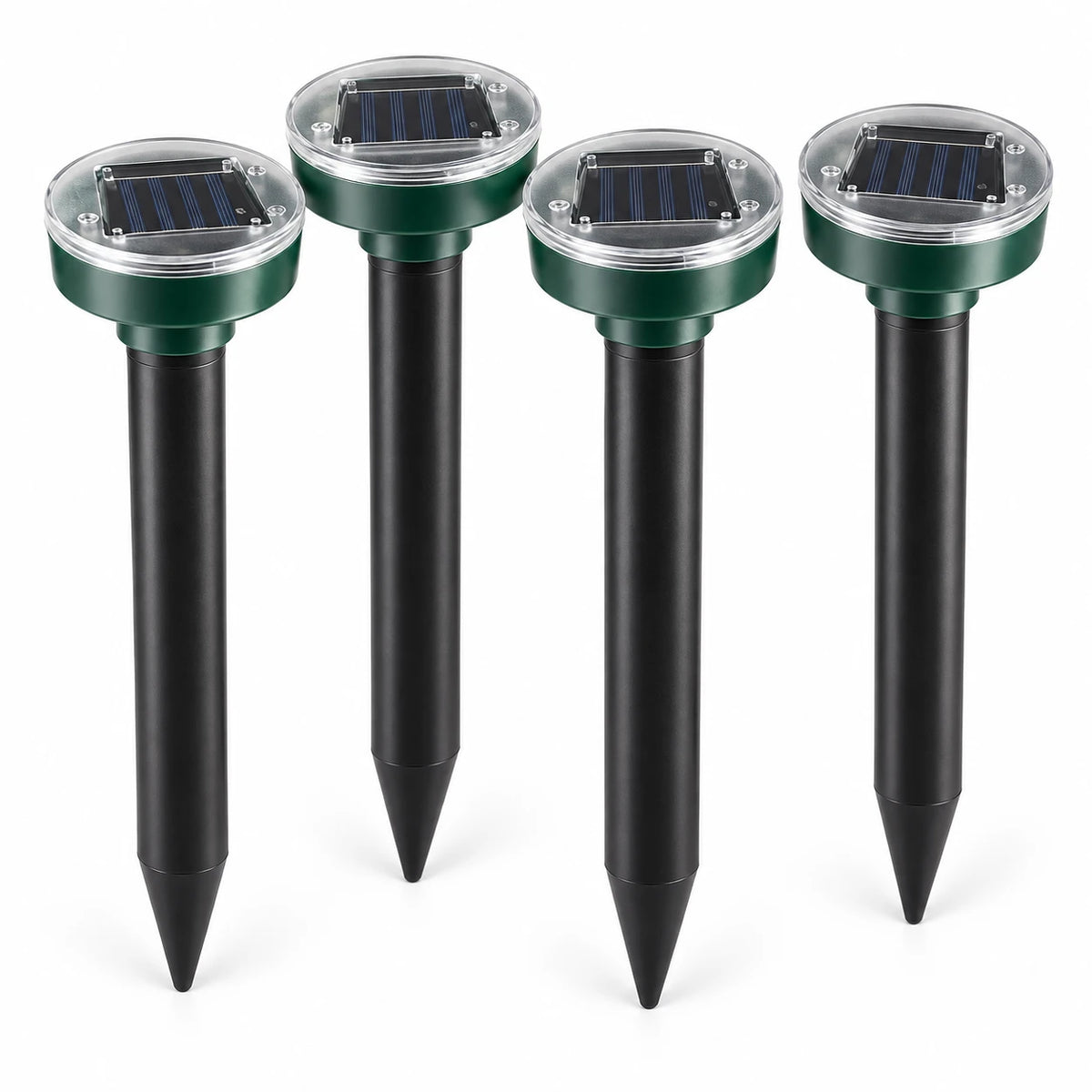 Lot de 4 répulsifs serpent solaires Naturia à planter dans le sol, tête solaire verte et tige noire
