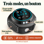Caractéristiques du répulsif souris 360 : écran tactile, flash LED, 4 haut-parleurs, transducteur, secteur USB 5 V, intérieur uniquement