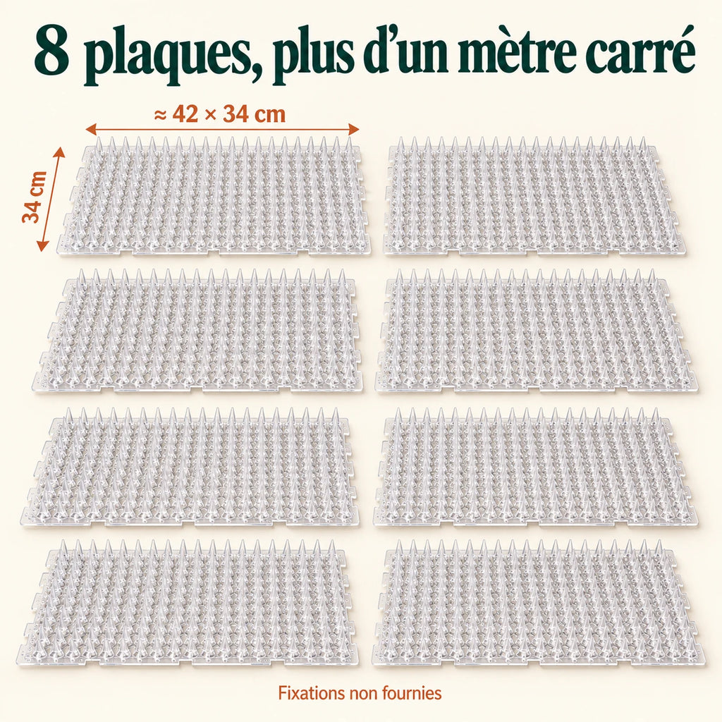 Lot de 8 plaques de tapis anti-chat d'environ 42 x 34 cm, fixations non fournies