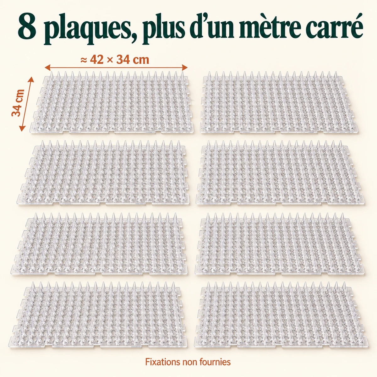 Lot de 8 plaques de tapis anti-chat d'environ 42 x 34 cm, fixations non fournies